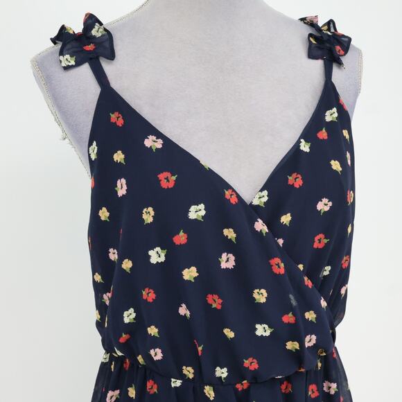 Madewell Dress Plus Size 18 Navy Blue Floral Chiffon Lined Ruffle Strap Sundress - Picture 6 of 14